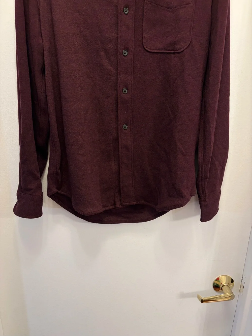 J.Crew Men's XS Burgundy Knit Button-Up Shirt Long Sleeve Chest Pocket Stretch - Picture 5 of 8